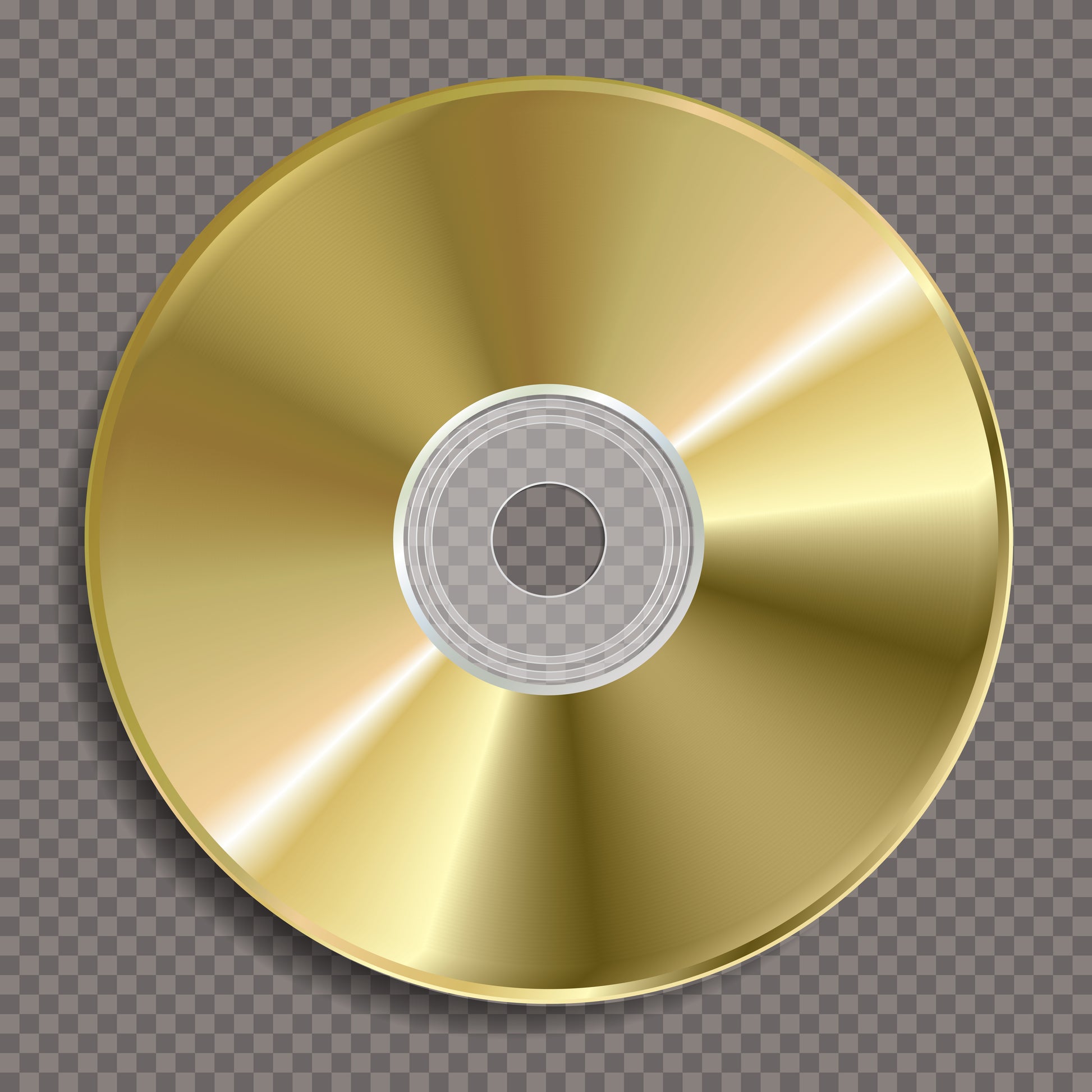 <Gold CD disk on grey checked background for keeping dietary supplement GMP records. Credit> AdobeStock_316729225