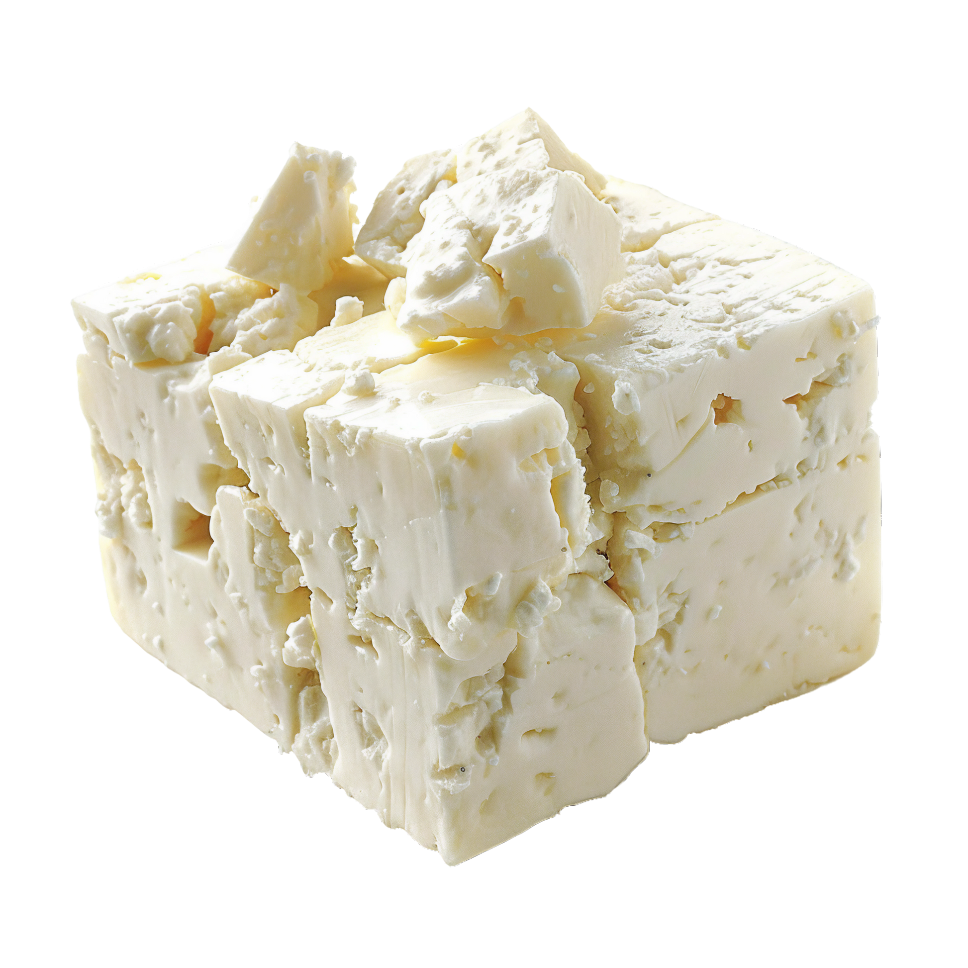 <Cube of white, friable, wensleydale cheese which cracks and crumbles very easily. Credit> AdobeStock_762863432