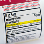 <Drug facts panel on labels intended for bottles of Acetaminophen caplets due to be packed. Credit> 53889861 © Kevin Giszewski | Dreamstime.com